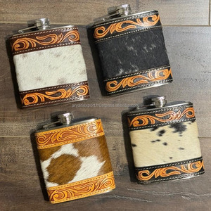 Vente chaude 7oz pour whisky en acier inoxydable usiné à la main en cuir flacon de hanche en cuir de vache enveloppement flacon de hanche et entonnoir pour vin whisky - Product Image 6