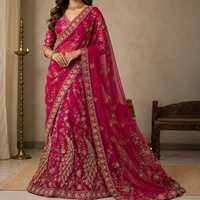 Saree Tradisional India Wanita Premium New Vision Merah Georgette Bordir Motif Merak Desainer Mewah Anti Kusut Semua Ukuran
