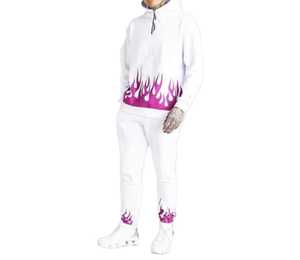 LONG MISSION INDUSTRY Men's <b>White</b> Tracksuit Blue Quarter-Zip Drawstring <b>Hoodie</b> Pants Streetwear Full Sleeve Regular Fit - Product Image 3