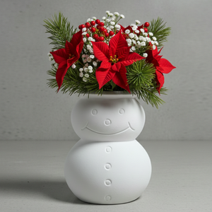 Charming White Metal Snowman Flower Vase Featuring A Stacked Body Design, Smiling Face And <b>Hat</b> Top For Modern Home Decoration - Product Image 2