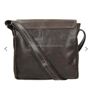 <b>MENS</b> CROSSBODY LEATHER <b>BAG</b> MADE of DARK BROWN PREMIUM LEATHER FEATURING DURABLE STITCHING - Product Image 1