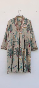 Robe longue kaftan pour femme en pur coton, imprimé floral bohème d'été, style indien, imprimé au bloc, en coton imprimé à la main, 1 pièce - Product Image 3