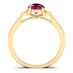 Bague de fiançailles en or jaune 14 carats massif avec pierre précieuse rubis et diamant rond de 0,02 ct, prix de gros REYES, pour femmes, cadeaux d'anniversaire - Product Image 4