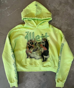 Ventes directes, sweats à capuche pour hommes avec logo personnalisé, fabricants de vêtements usés, sweats à capuche épais à motif graphique imprimé, coupe courte pour homme - Product Image 3