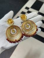 Boucles d'oreilles pendantes en perles Jadau plaquées rhodium, style vintage indien, pour mariages et fêtes, bijoux de déclaration inspirés de Kundan