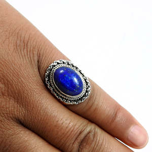 Vente flash - Bague de style bohème en argent sterling 925 avec pierre précieuse naturelle lapis-lazuli de coupe ovale - Bijoux en gros - Product Image 3