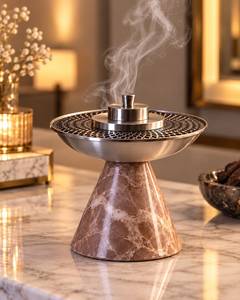 Quemador de incienso de resina de lujo con cono, cuenco árabe de acero inoxidable Jali, moderno soporte para incienso Oud para el hogar islámico - Product Image 2