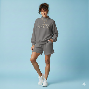 Women Mockneck Longline Top with Knee Length Shorts Premium Cotton Blend Relaxed Fit Two Piece Summer <b>Set</b> - Product Image 1