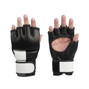 <b>Black</b> Leather MMA Boxing <b>Gloves</b> Half Finger Breathable Moisture-Wicking Lightweight Adjustable Wrist Strap Boxing Martial Arts - Product Image 5