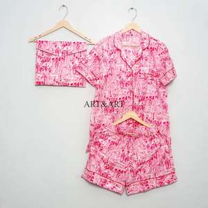 Ensemble de pyjama en coton de luxe romantique pour femme, respirant, léger, séchage rapide, doux, col en V, short taille haute, printemps, automne, été - Product Image 4