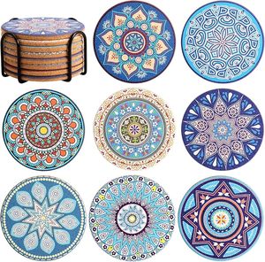 Juego de Posavasos Redondos de Corcho con Diseño Mandala Moderno, Antideslizantes, Decorativos para Mesa, para Bebidas, Café, Té, Vasos, Mesa de Comedor - Product Image 4