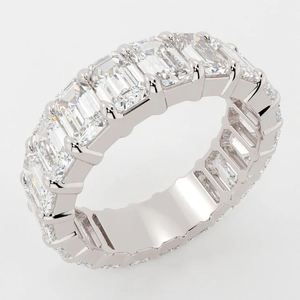 Anillo de Boda de Eternidad Completa con Moissanita de Corte Esmeralda, Plata de Ley 925 Bañada en Oro, Apilable, para Novia o Aniversario - Product Image 5