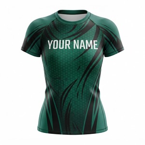 <b>Women</b> Custom Sublimation <b>Rash</b> <b>Guard</b> Short Sleeve Compression Shirt Green Black Quick Dry Athletic Training Top - Product Image 1