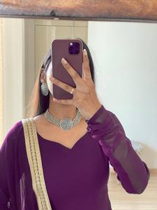 Traje de Seda Georgette Estilo Indio Pakistaní Moderno, Salwar Kameez Listo para Usar, Traje de Fiesta Elegante Cosido para Mujer - Product Image 4