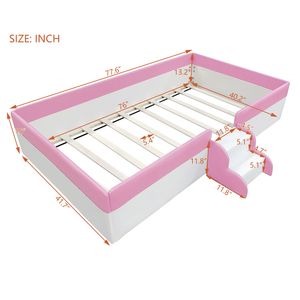Letto a giorno imbottito per bambini, misura Twin, con recinzione e scale, colore rosa e bianco - Product Image 6