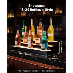 LED <b>Lighted</b> 24-Inch 3-Tier USB Acrylic Home Bar <b>Cabinet</b> Illuminated with RF Remote for Liquor Bottle Display - Product Image 4