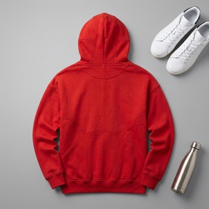 Sweat-shirt à capuche en polaire rouge pour homme, logo personnalisé, streetwear, décontracté, épais - Product Image 3