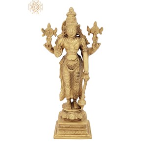Escultura Lord Vishnu de 8 pulgadas hecha a mano en latón hecha en la India para regalar - Product Image 1