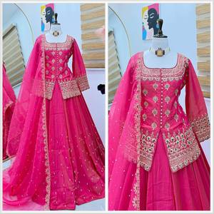 Nuevas llegadas, última moda, elegante conjunto de lehenga y dupatta para bodas y fiestas, seda simulada. - Product Image 3