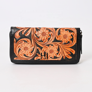 Cartera plegable de moda occidental personalizada, Cartera de mano de cuero de vaca auténtica de grano completo, tarjeteros y pasaportes de cuero tallado - Product Image 3