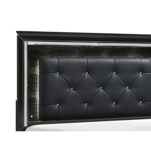 Letto Queen Size con Testiera LED, Finitura Nera, Imbottito con Bottoni, 1 Pezzo, Letto in Legno con Pannelli Testurizzati Effetto Alligatore - Product Image 4