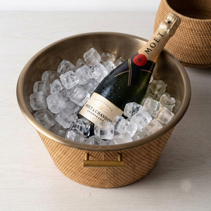 Luxury Rattan Wrapped Theme Metal Wine <b>Ice</b> Bucket Antique Bronze Finish With Gold Handles Elegant Party Beverage Tub Wholesale - Product Image 6