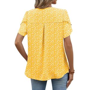 Chemisier en mousseline jaune moutarde uni, col à volants, manches décontractées, coupe ample et fluide, hauts de boutique pour femmes - Product Image 2