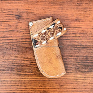 Western Floral Hand Tooled <b>Leather</b> Knife Sheath Holster with <b>Belt</b> Loop Carved Cowhide Genuine <b>Leather</b> Folding Knife Cover <b>Pouch</b> - Product Image 2