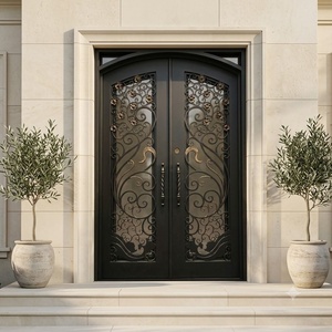 Puertas Dobles de Hierro Forjado Personalizadas, Puerta Batiente de Acero Estilo Victoriano para Exteriores, Puerta de Entrada Forjada a Mano, Acabado Anti-Robo, KHP para Exteriores - Product Image 2