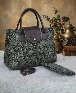 Bolso Tote Bohemio Kalamkari Paisley de Elite Craft Studio, Mezcla de Algodón y Poliéster, Cierre de Cremallera, Impermeable y Antirrobo - Product Image 3