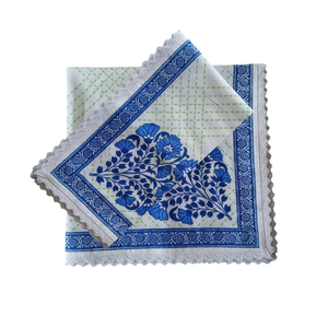 Exclusiva servilleta de algodón con estampado floral azul y blanco, 45x45 cm, 180 GSM, hecha a mano en India, para pedidos al por mayor y fiestas. - Product Image 6