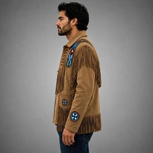Chaqueta Casual de Cuero Sintético con Flecos Estilo Vaquero y Estampado de Letras para Hombre, Ideal para Motociclistas - Product Image 4