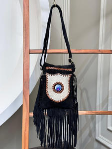 Sac à bandoulière en cuir suédé fait main Boho frange cuir de vachette femmes sac à main écologique en cuir véritable Hippie Chic sac perlé - Product Image 3