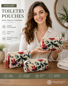 Velvet Quilted Toiletry <b>Bag</b> <b>Set</b> of 3 Block Print <b>Bags</b> Toiletry <b>Bag</b> Cosmetic <b>Bags</b> for Women Water proof Polythene with 4 Pocket - Product Image 6