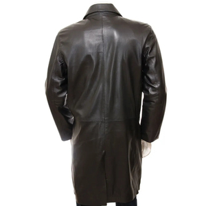 Abrigo Largo de Cuero Genuino para Hombre, Cuello Camisero, Cierre de un Solo Botón, Manga Regular, Grosor Estándar - Product Image 1