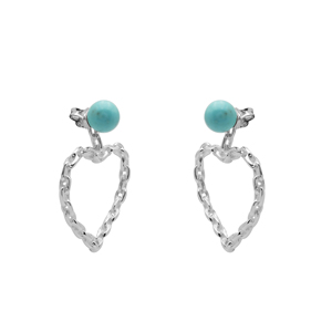 Pendientes de aro finos con cadena en forma de corazón y piedra preciosa turquesa, plata de ley 925 maciza para mujer, joyería fina para uso diario - Product Image 2