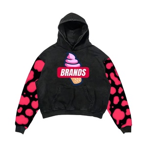 Custom <b>Black</b> Oversized <b>Hoodie</b> With Red Paw Print Applique Design Regular Sleeve Unisex Casual Streetwear Autumn Wear - Product Image 2