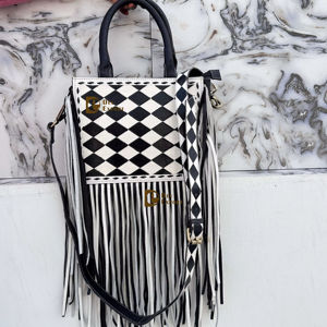 Nuevo Bolso de Cuero con Flecos Hecho a Mano, Estilo Bohemio Gitano, Cuero Auténtico, Diseño Occidental con Patrón de Cuadros - Product Image 1