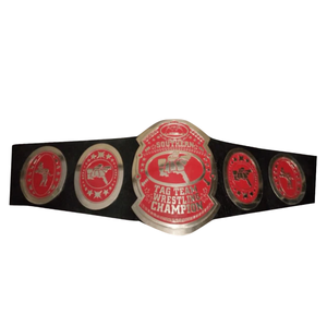 Ceinture de champion de lutte Southern Tag Team, design rouge et argenté, sangle noire, ceintures de titre de collection haut de gamme - Product Image 6