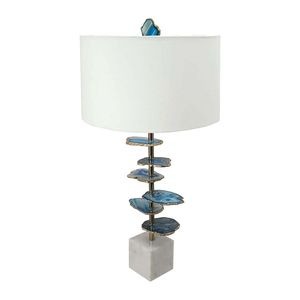 Lampada da Tavolo con Fetta di Agata Blu e Bianca e Base in Marmo 15x29.5"-Elegante Decorazione per la Casa - Product Image 1