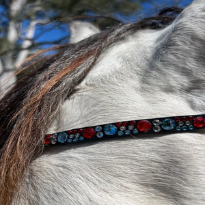 High Quality Durable Leather Horse Brow Band Custom Logo Equestrian Padded Hot Fix Crystals Decorated Curved Diamond Wholesale - Product Image 3