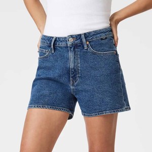 Custom <b>Women's</b> <b>Dark</b> <b>Blue</b> Vintage Washed Denim Shorts High-Waist Casual Wide Leg Eco-Friendly Summer Shorts OEM ODM Service - Product Image 1