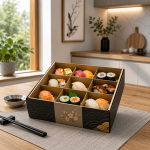 Boîte à sushi de luxe en carton rigide rectangulaire, impression UV, emballage alimentaire haut de gamme, design personnalisé - Product Image 1