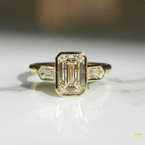 Trisha Jewels Vintage <b>Emerald</b> Cut Moissanite Three Stone Engagement <b>Ring</b> in 925 Sterling <b>Silver</b> Prong Setting for Women - Product Image 2