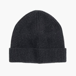Bonnet en tricot unisexe de couleur unie, 100% acrylique, avec revers, style décontracté pour adultes, noir - Product Image 1