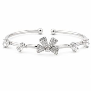925 Sterling <b>Silver</b> Diamond Floral <b>Cuff</b> <b>Bracelet</b> for Women High Polish Open Bangle Party Wedding Gift Jewelry - Product Image 3