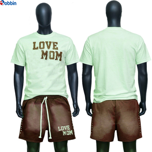 Conjunto de Shorts para Hombre con Lavado Ácido, Shorts Verdes Vintage con Estampado 'Love Mom', Secado Rápido, Ropa Casual de Verano, Tejido de Punto - Product Image 3