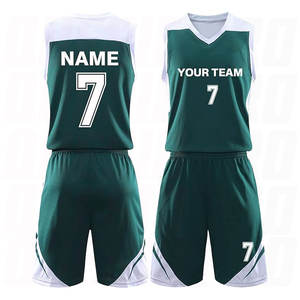 Vêtements de basketball personnalisés en gros, uniforme de basketball pas cher avec logo, sublimation, respirant, ensemble maillot et short vert foncé - Product Image 1
