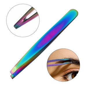 Prix de gros sur demande : Pinces à épiler sourcils pour filles en acier inoxydable à pointe inclinée, réutilisables, multicolores, avec peigne de beauté et logo personnalisé - Product Image 5