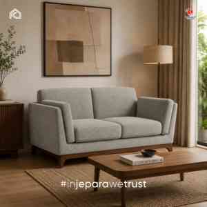 Sofá Moderno Aruna de Dos Plazas, Base de Madera de Teca Sólida, Tapicería de Tela Premium, Hecho a Mano, Ecológico, Cómodo, Diseño Minimalista - Product Image 1